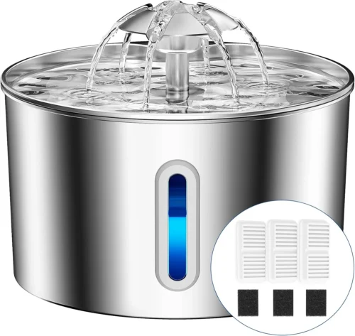 Cat Water Fountain Stainless Steel 74oz/2.2L with 3 Filters & 3 Sponges