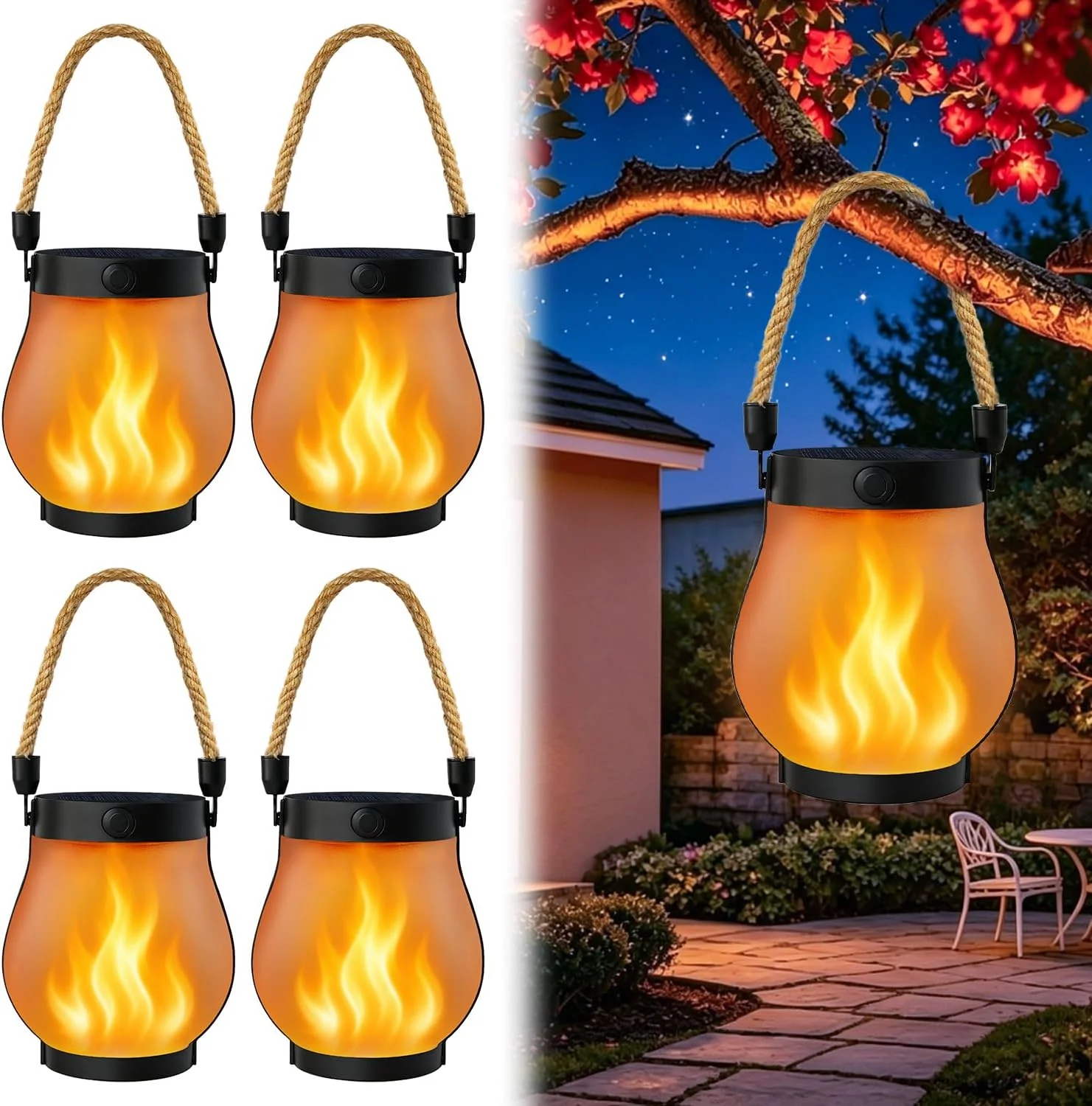 Pack Solar Lanterns Outdoor Waterproof, Flickering Flame Solar Lights - Image 3