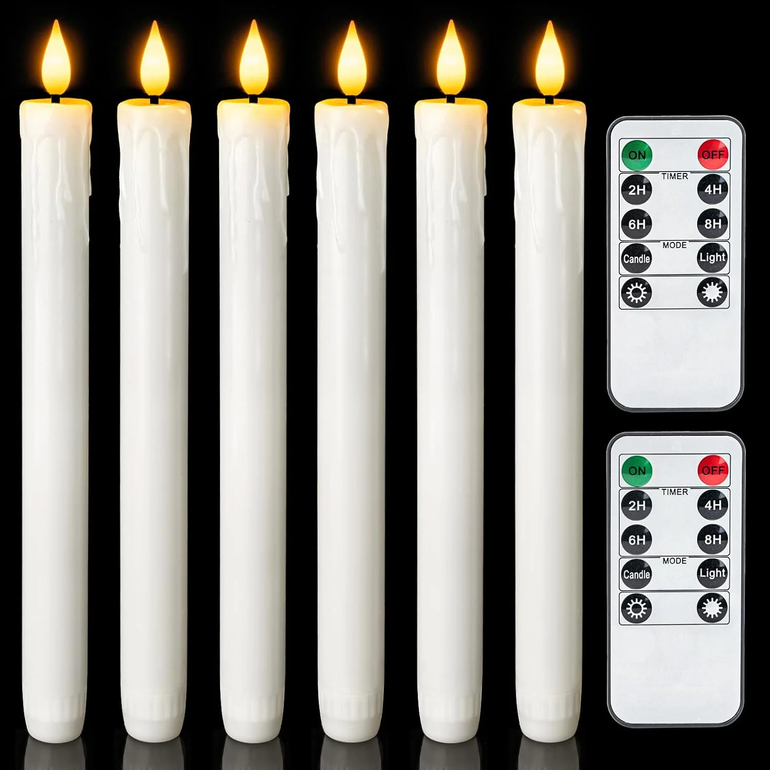 Black Flameless Taper Candles with Remote and Timer, Real Wax LED Taper Candles Battery Operated, Flickering Candle Sticks for Party Halloween Indoor - Image 2