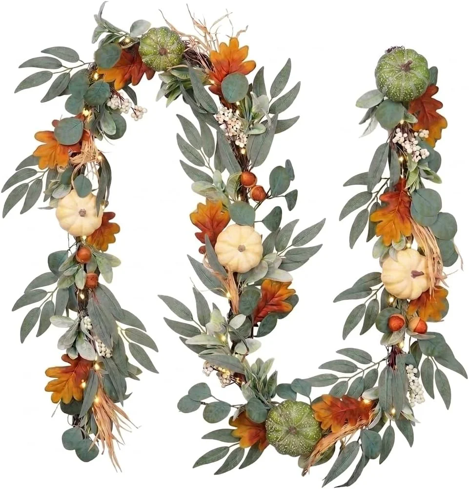 Madelyn 6ft Fall Garland for Mantle with Pumpkins