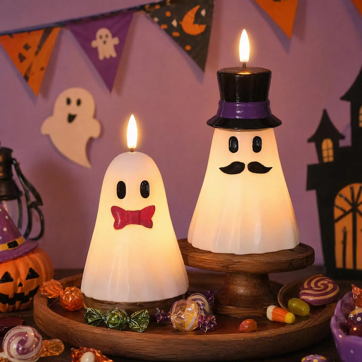Halloween Ghost Flameless Pillar Candles with Remote Timer, 2PCS - Image 4