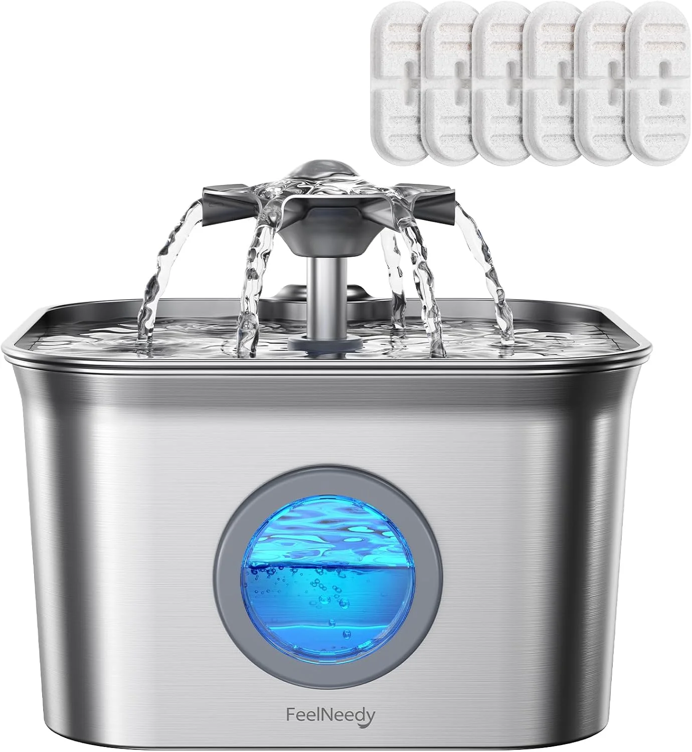 Cat Water Fountain Stainless Steel,FEELNEEDY 2.8L/95oz Water Fountain Indoor Cat,Quiet Automatic Silent Pet Water Fountain,Dog Drinking Fountain with Replacement 3Filters for Multiple Pets,FN-W22 - Image 2