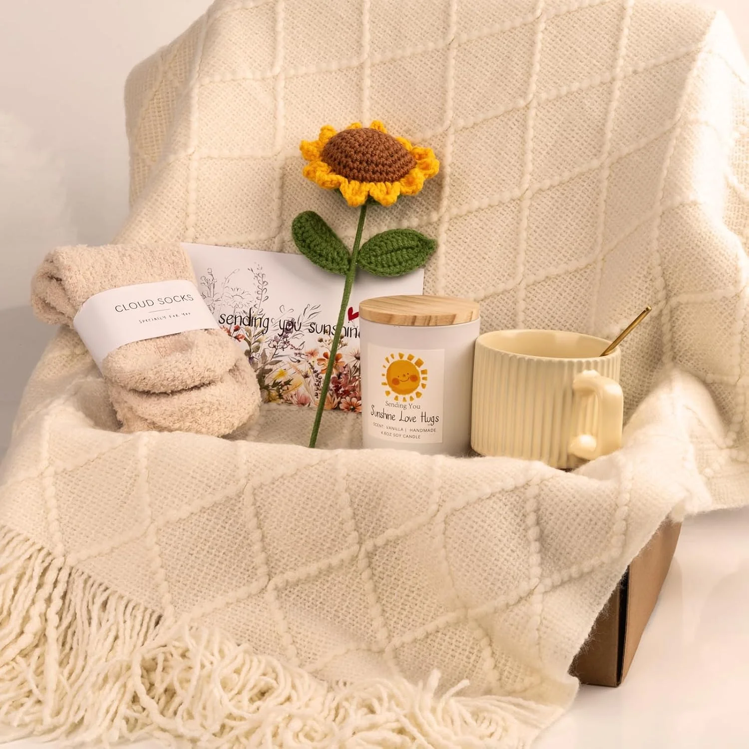 Anforsun Sending Sunshine Sunflower, Thinking of You Care Package Unique Gift Baskets for Women, Best Friend Birthday and Get Well Soon - Image 4