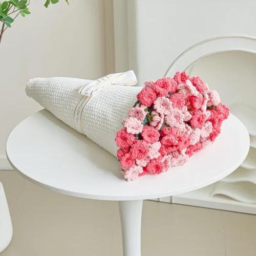 Alternative view of Crochet Flower Bouquet Throw Blanket, Handmade Knitted Blanket with Rose Flowers, Cute Romantic Gift for Her Girlfriend Mom Mother’s Day Valentine Wedding Anniversary Birthday, Pink and White