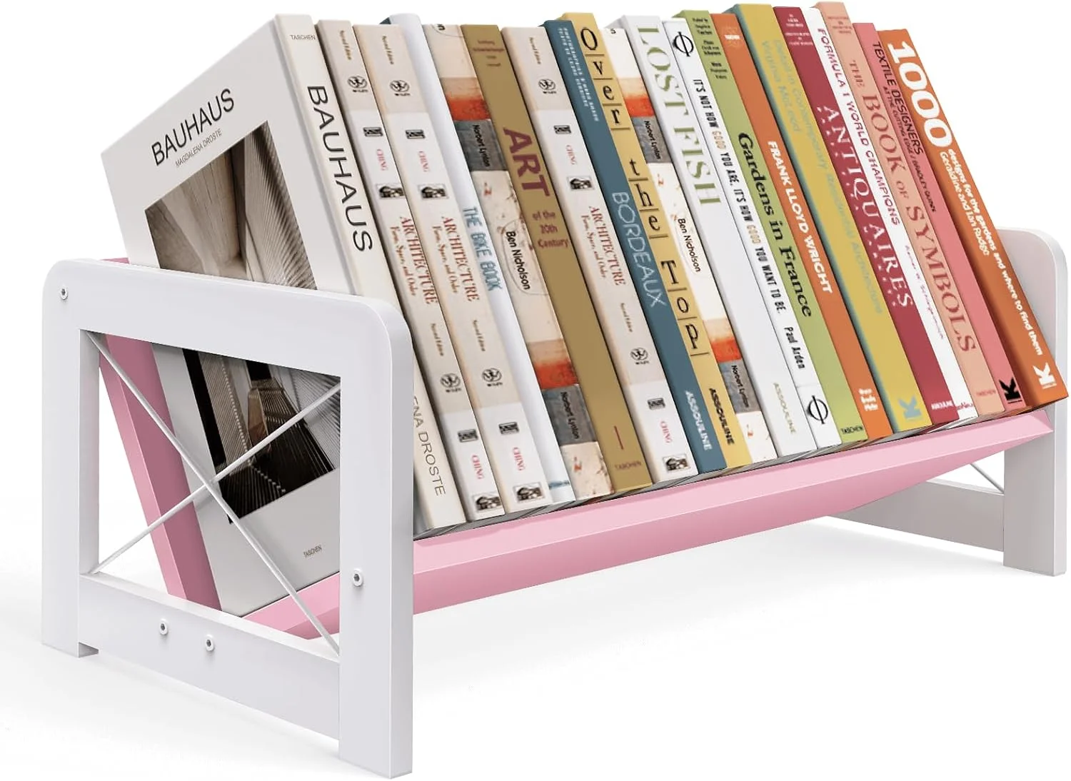 Desktop Bookshelf Organizer, Wood Slanted Desk Bookshelf, Small Tabletop Book Rack, Portable Mini Bookcase for Book Display, Cookbooks, Kids Reading, Office & Home Storage, Rustic Brown
