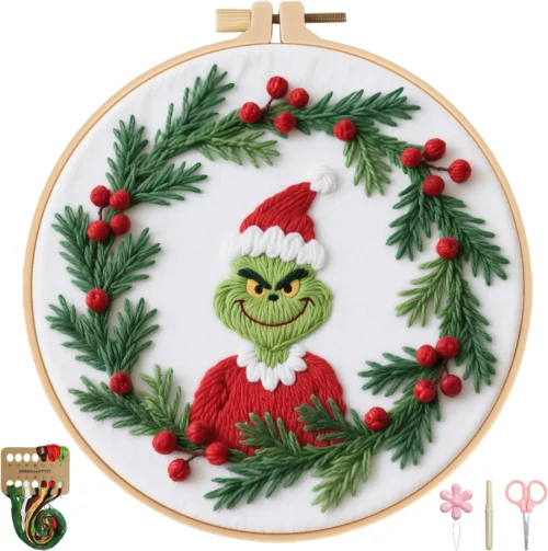 Alternative view of Embroidery Kit, Skeleton Cross Stitch Kits, 4 Set Craft Kits for Beginners with Pre-Printed Embroidery Fabric, Hoops, Step-by-Step Instructions