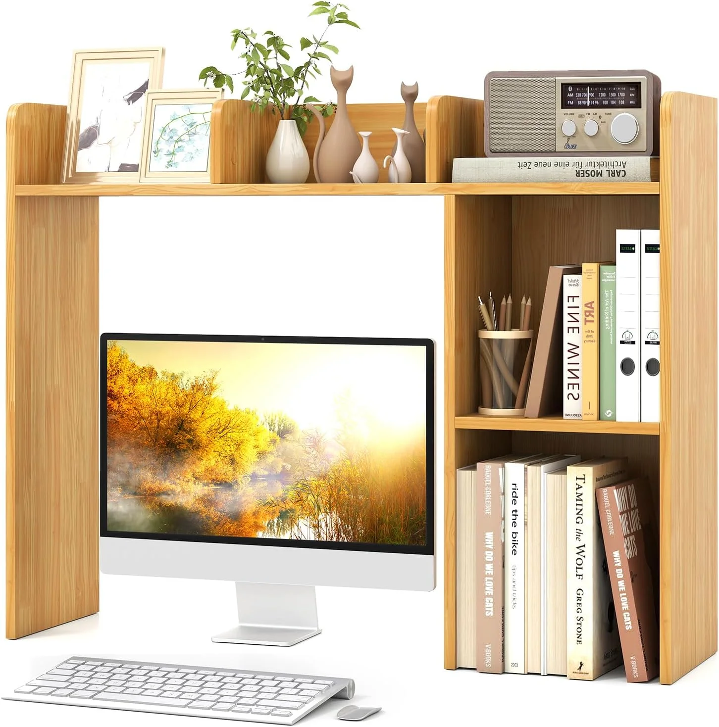 Desktop Bookshelf, Countertop Storage Hutch with 5 Shelves for Computer Desk, 3-Tier Display Rack, Multipurpose Wood Storage Organizer for Dorm Office Home - Image 25