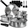 CAROTE 19pcs Tri-Ply Stainless Steel Cookware Set with Detachable Handle