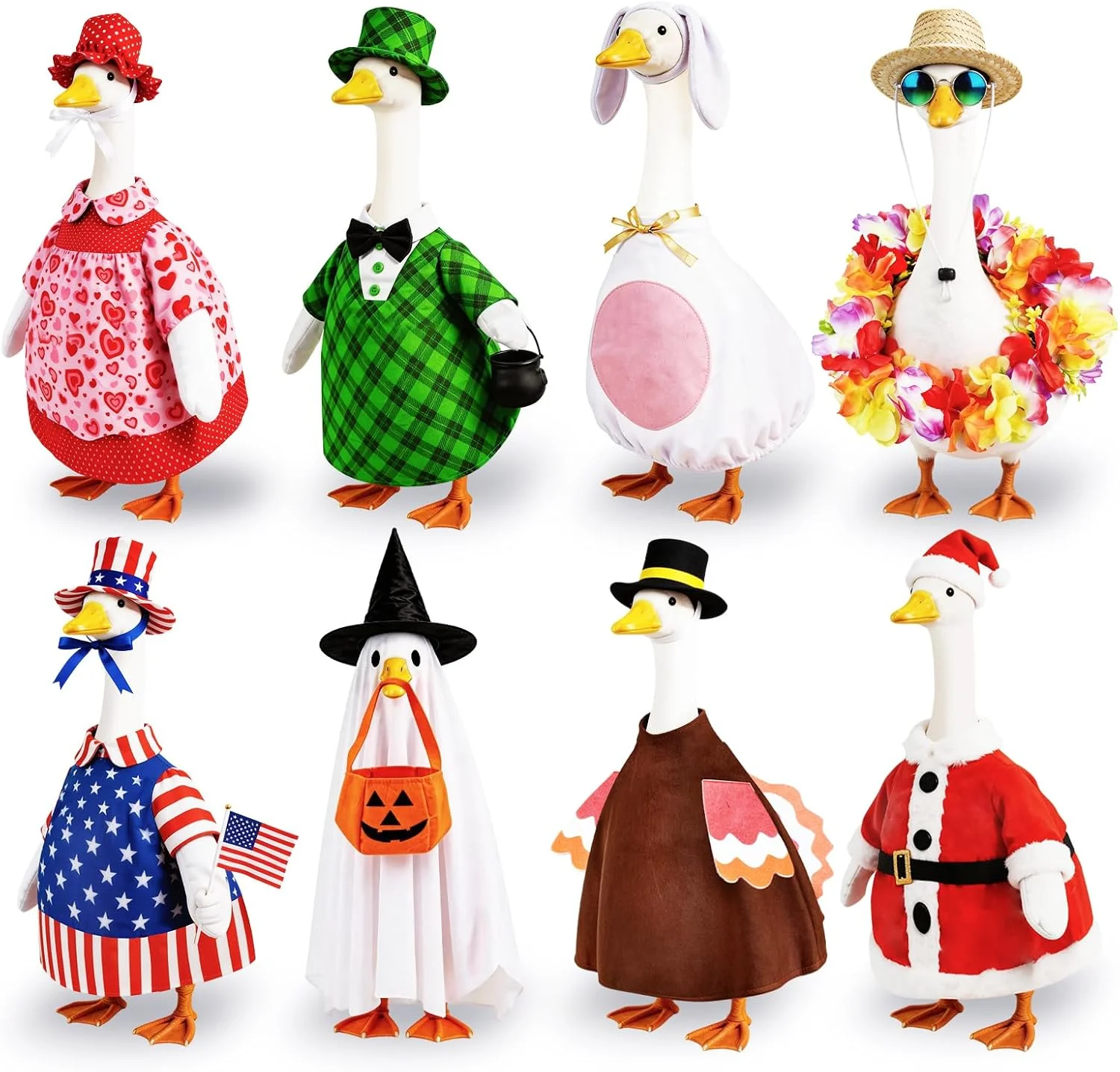 8 Set Porch Goose Outfits Holiday Goose Clothes - Valentine St. Patrick Easter Summer 4th of July Fall Halloween Christmas Lawn Porch Goose Clothing - Image 2