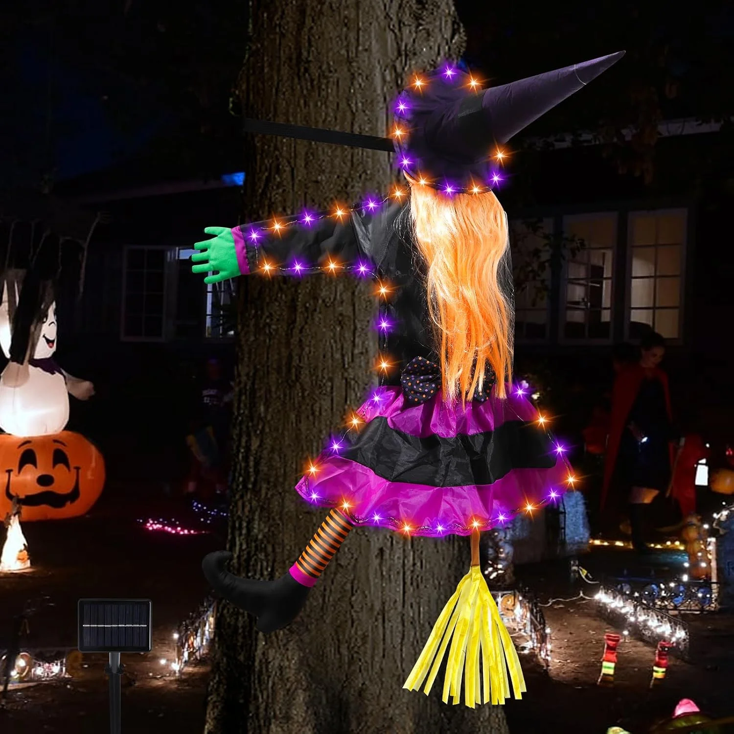 Halloween Decorations Outdoor, Solar Witch, Orange Purple - Image 4