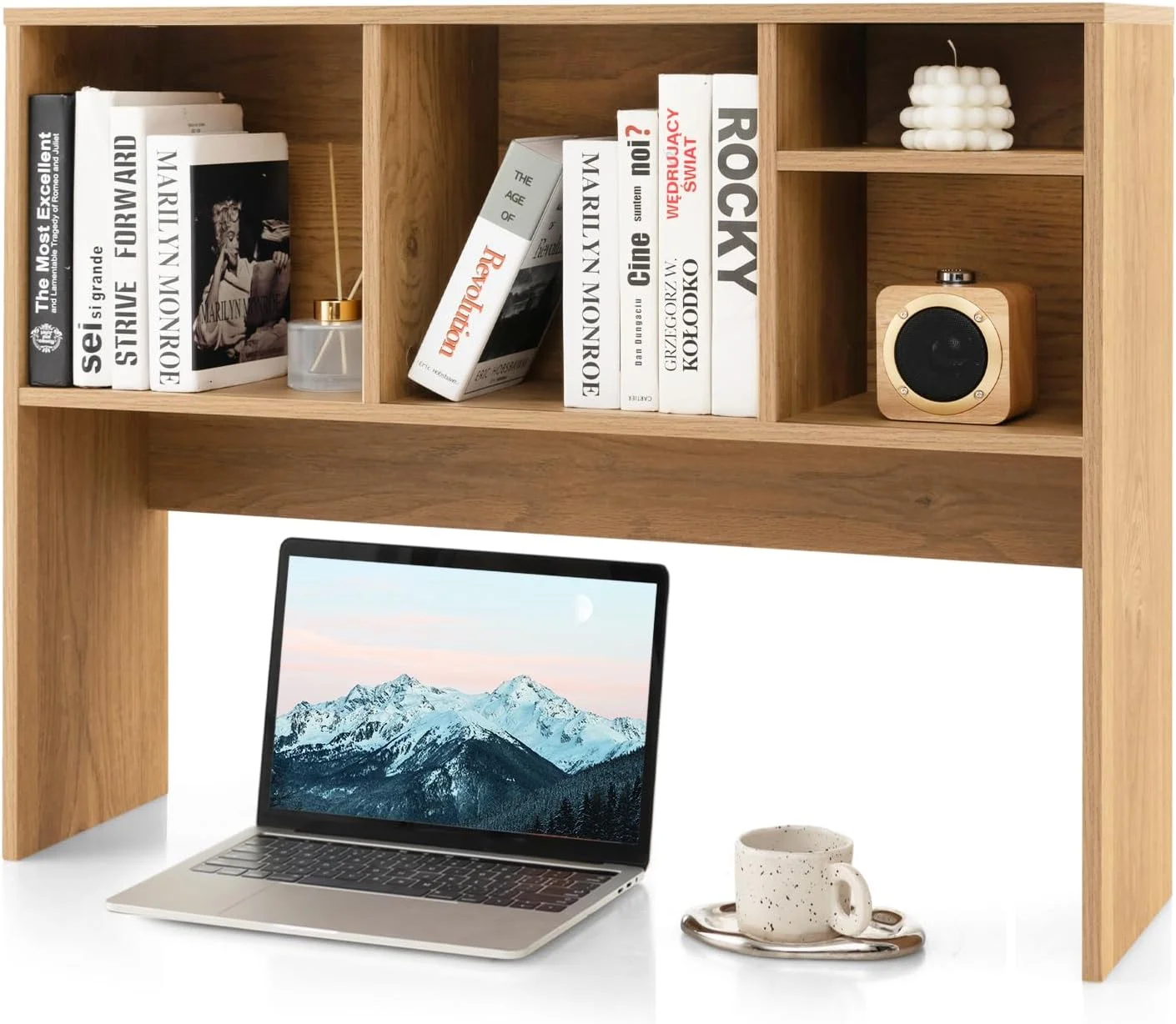 Desktop Bookshelf, Countertop Storage Hutch with 5 Shelves for Computer Desk, 3-Tier Display Rack, Multipurpose Wood Storage Organizer for Dorm Office Home - Image 22
