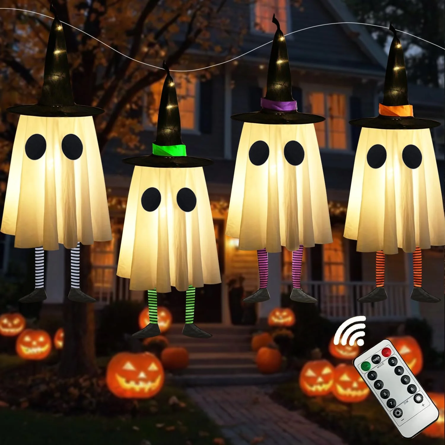 Decorations Outdoor, Spooky Ghost Halloween Decor with Witch Hat - Image 3
