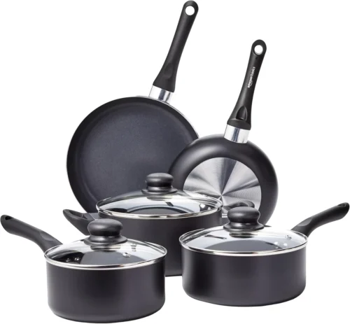 Alternative view of Amazon Basics Ceramic Non-Stick Cookware 8-Piece Set, Pots and Pans, Black