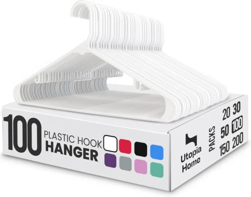 Utopia Home Plastic Hangers with Hooks 50 Pack – White Hangers