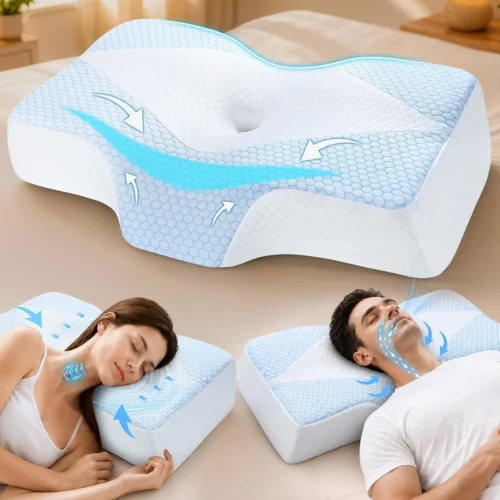 Alternative view of Mkicesky Orthopedic Memory Foam Pillow for Neck Pain, Cervical Neck Support Pillow for Side Back & Stomach Sleepers, Ergonomic Contour Bed Pillow with Cooling Washable Cover - Reading Pillow