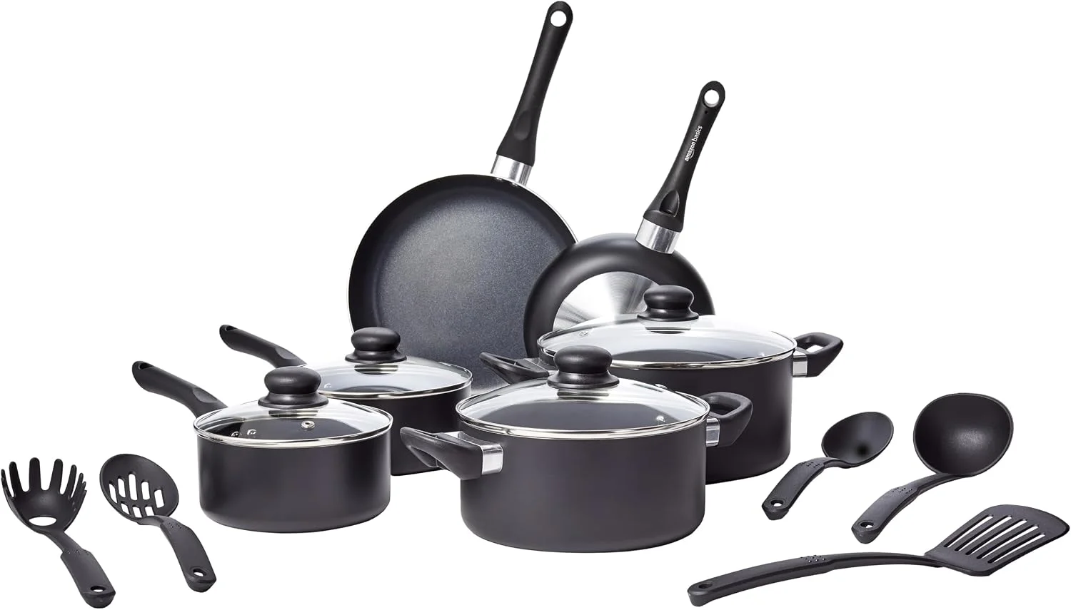 Amazon Basics Ceramic Non-Stick Cookware 8-Piece Set, Pots and Pans, Black