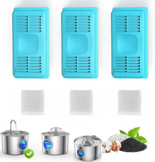 JLVDXN Cat Water Fountain 3 Filters & 3 Sponges Replacement Cartridge for Cats Pet Water Dispenser