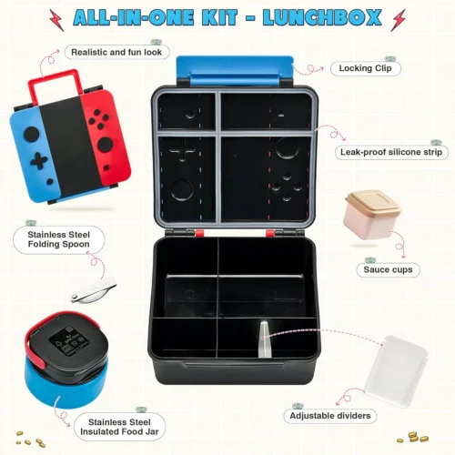 Alternative view of FAJSL Game Lunch Box for Kids with Thermo, 9 OZ Stainless Food Jar & Insulated Lunch Bag, BPA-Free Kids Lunch Bento Box with Sauce Cup, Leakproof Lunch Box Set for Boys & Girs, School, Travel