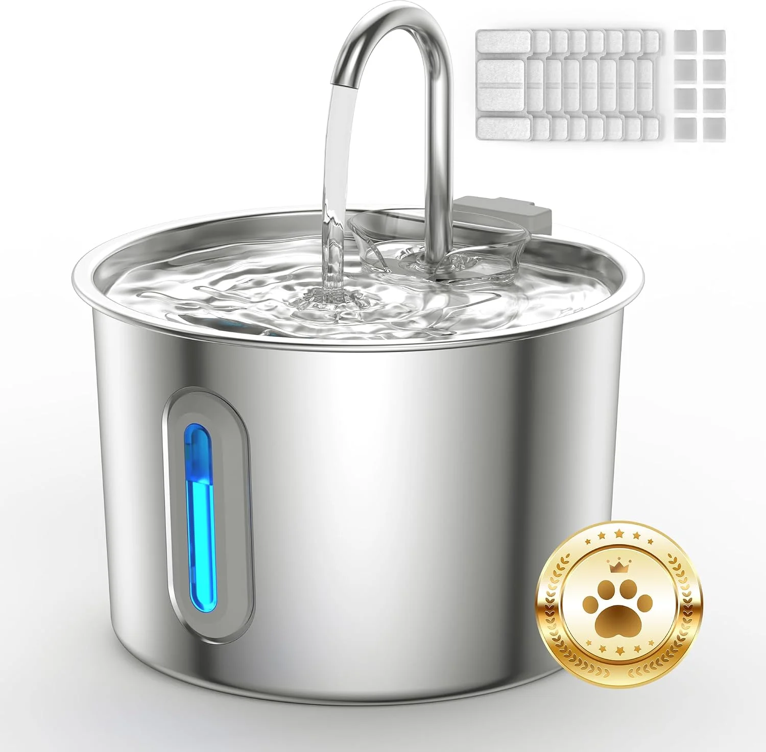 No More Dirty Corners! 2.2L/74oz Stainless Steel Cat Water Fountain with Bar‑Shaped Visual Window & Quadruple Filtration, Ultra Quiet Pump (<25dB) – 7‑Day Fresh Water for Indoor Cats, Small Pets-2+2 - Image 3
