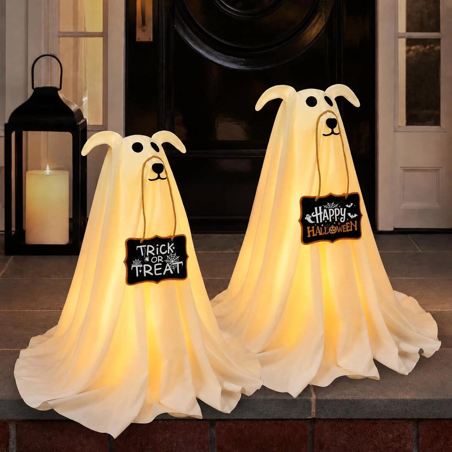 Decorations, 2.3 FT Light-Up Ghost Dog with Trick or Treat Sign - Image 3