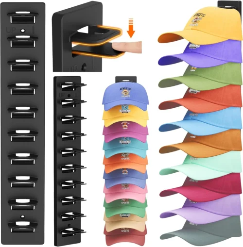 Lifewit Wall-Mounted Hat Organizer, 20 Baseball Caps Storage with Clamps