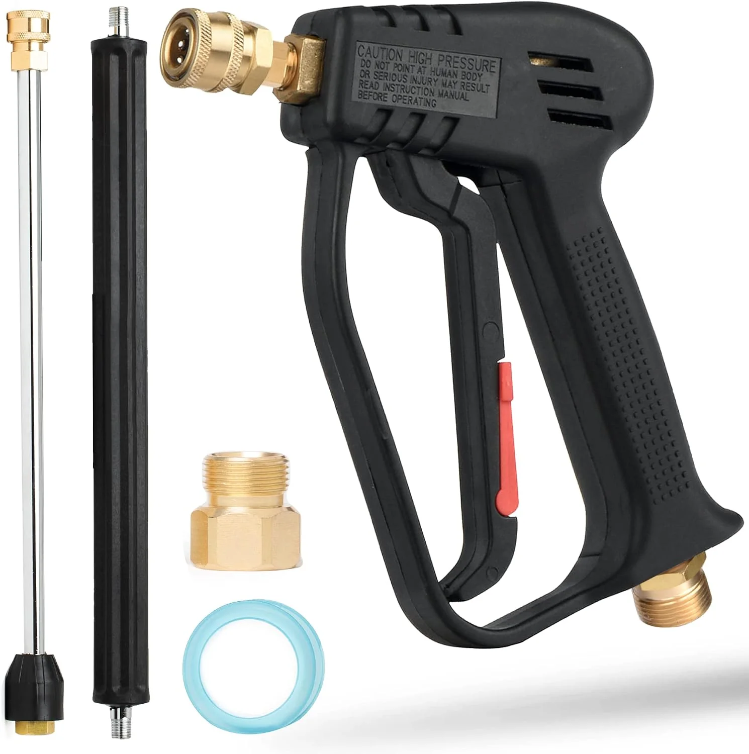 Short Pressure Washer Gun with Swivel - High Pressure Water Handle with 3/8 Male Plug and 1/4?? Quick Connector Coupler - Power Washer Gun Compatible - Image 2