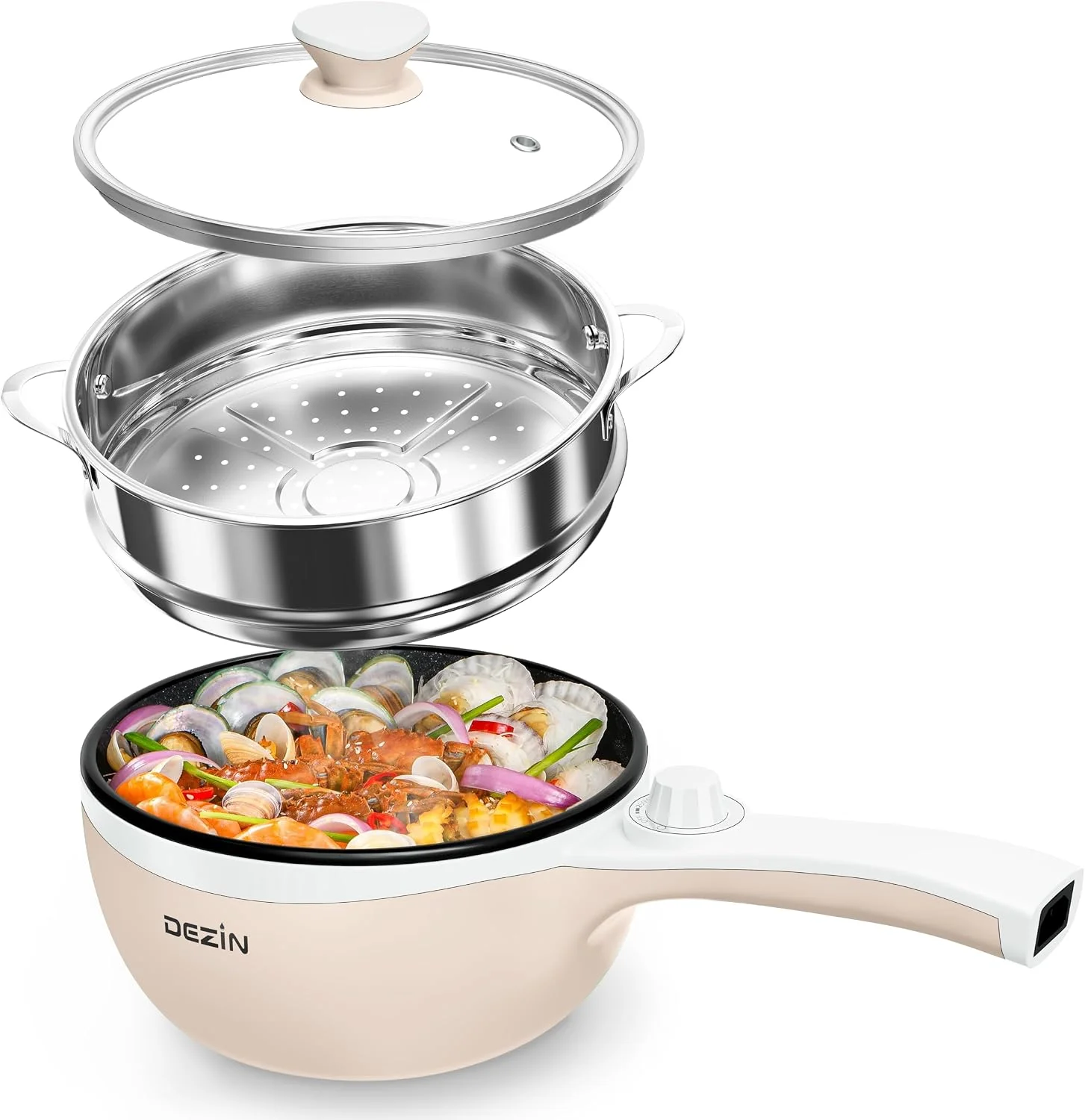 Dezin Hot Pot Electric, 1.5L Non-Stick Portable Electric Pot, Dual Power - Image 2
