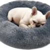 Dog & Cat Bed, 20in Cat Beds for Indoor Cats, Calming Donut Bed for Puppy and Kitten, Washable Round Fluffy Pet Bed for Small Medium Dogs and Cats (Light Grey)