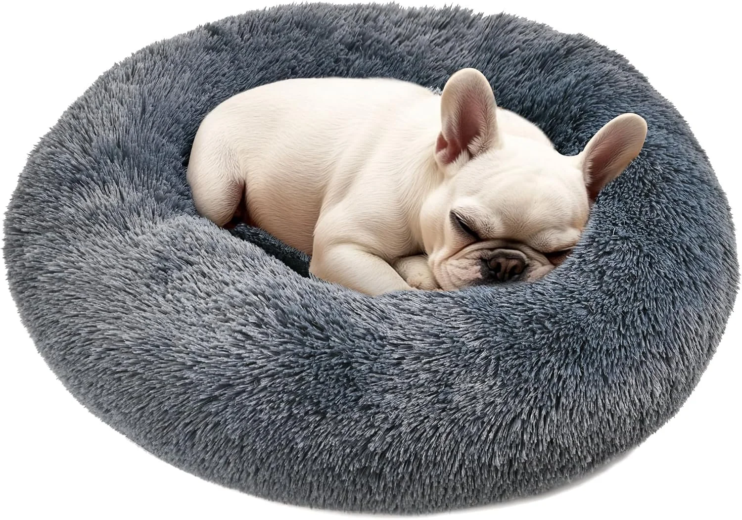 Dog & Cat Bed, 20in Cat Beds for Indoor Cats, Calming Donut Bed for Puppy and Kitten, Washable Round Fluffy Pet Bed for Small Medium Dogs and Cats (Light Grey)