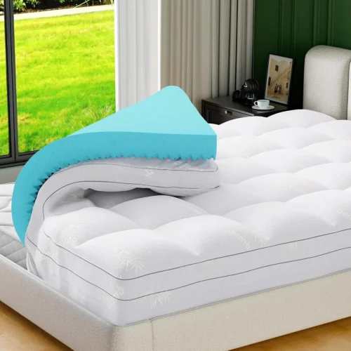 Alternative view of 4 Inch Dual Layer Memory Foam Mattress Topper King Size，2 Inch Cooling Gel Memory Foam Plus 2 Inch Fluffy Pillow Top Mattress Pad Cover for Back Pain with 8-21 Inch Deep Pocket