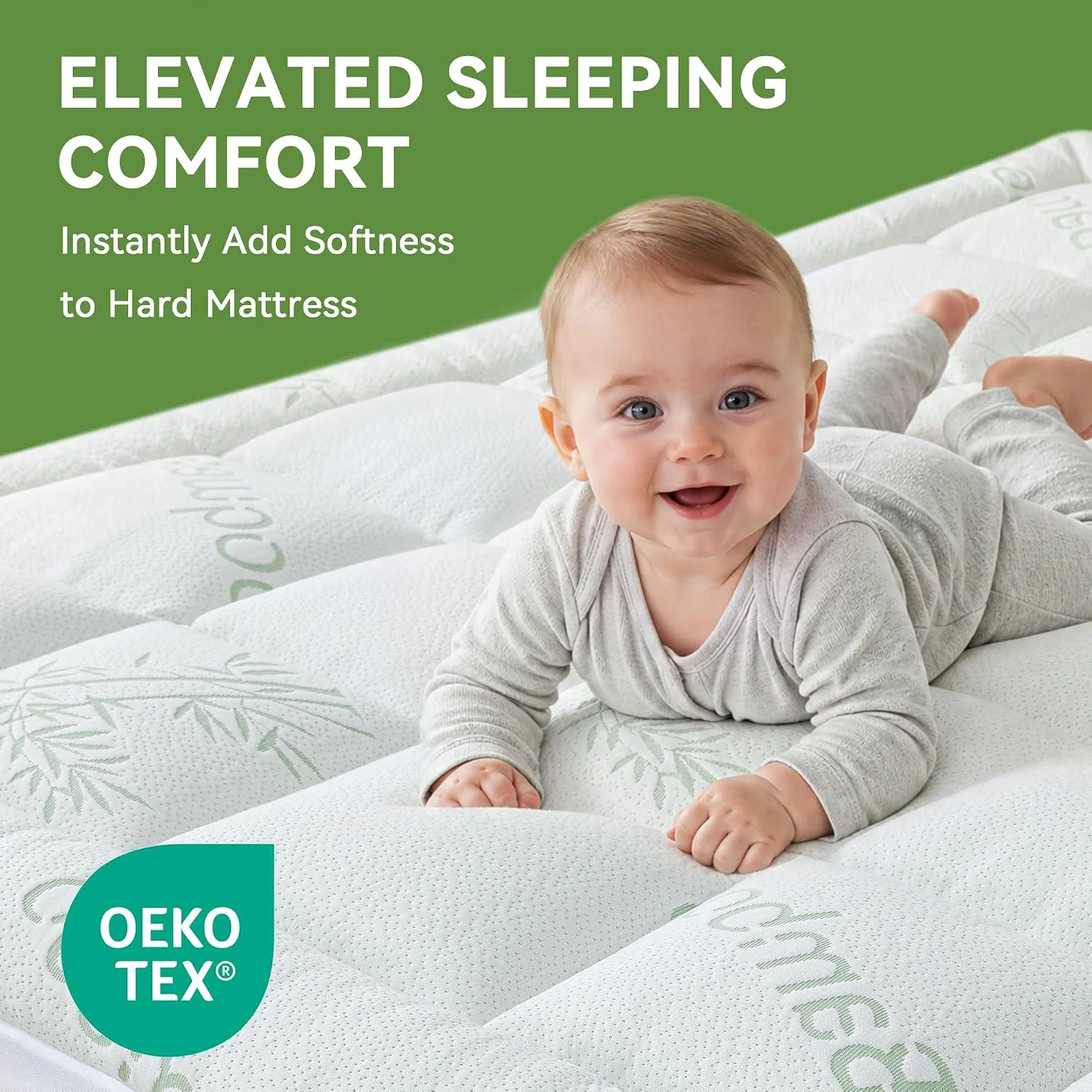 ORCALIC Twin XL Mattress Topper Viscose Derived from Bamboo for Back Pain Relief,1000 GSM Thick Pillow Top Mattress Pad,Deep Pocket Fits Mattress 8-21,Soft Breathable Mattress Cover Green - Image 3