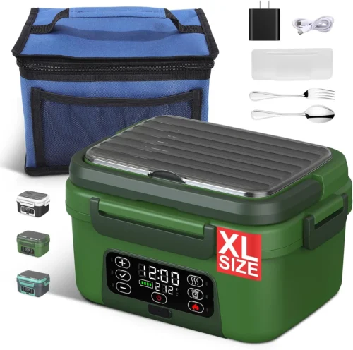 Alternative view of Electric Heated Lunch Box, 1.5L - 6.3 Cups 100W Rechargeable Smart Self-Heating Food Warmer with Removable Divider, Spoon, Fork, BPA Free