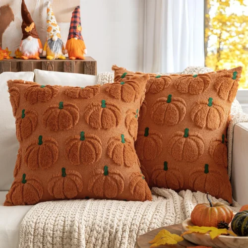 Alternative view of Fall Pumpkin Pillow Covers Fall Decor Beige Brown Stem 20x20