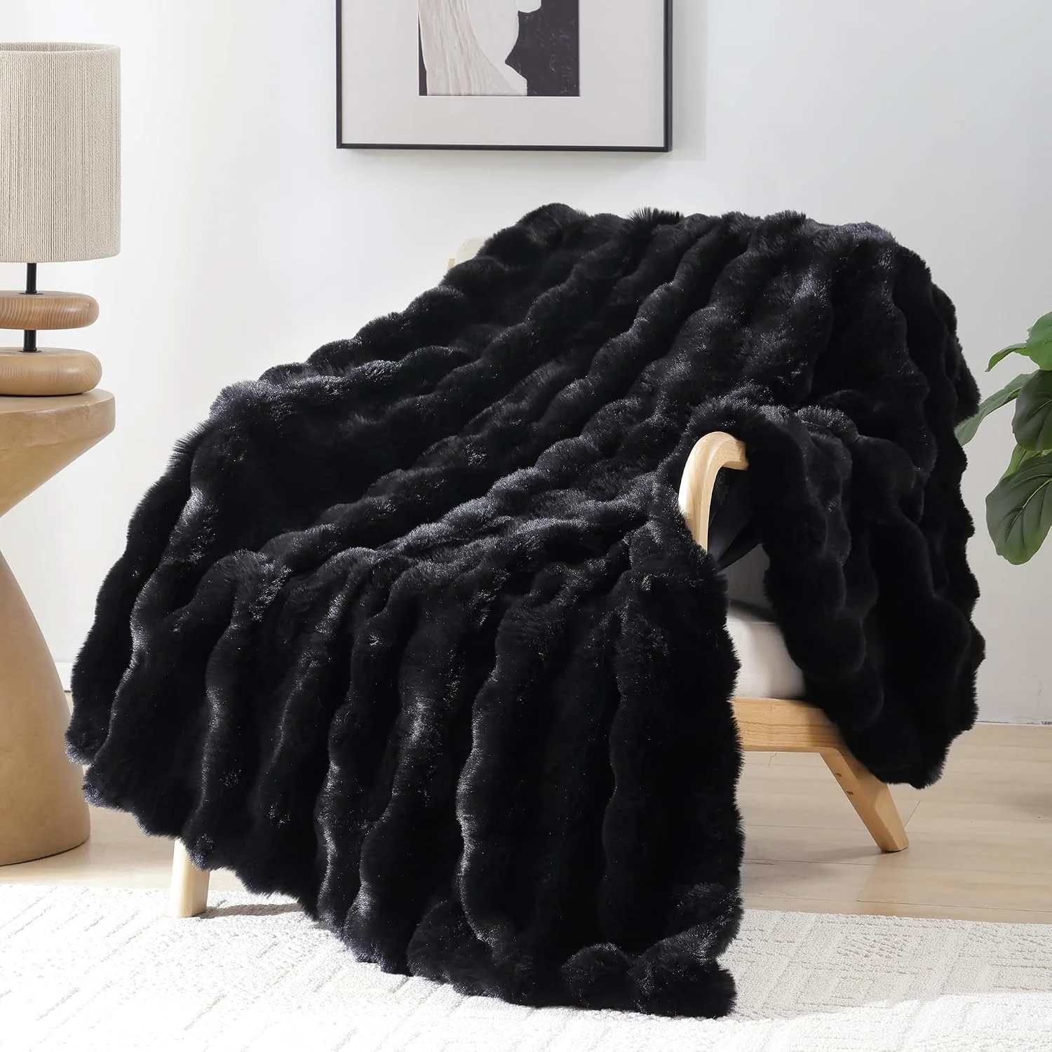 Smoofy Faux Rabbit Fur Throw for Couch - Rainbow Bubble Blanket 50x60 - Image 3