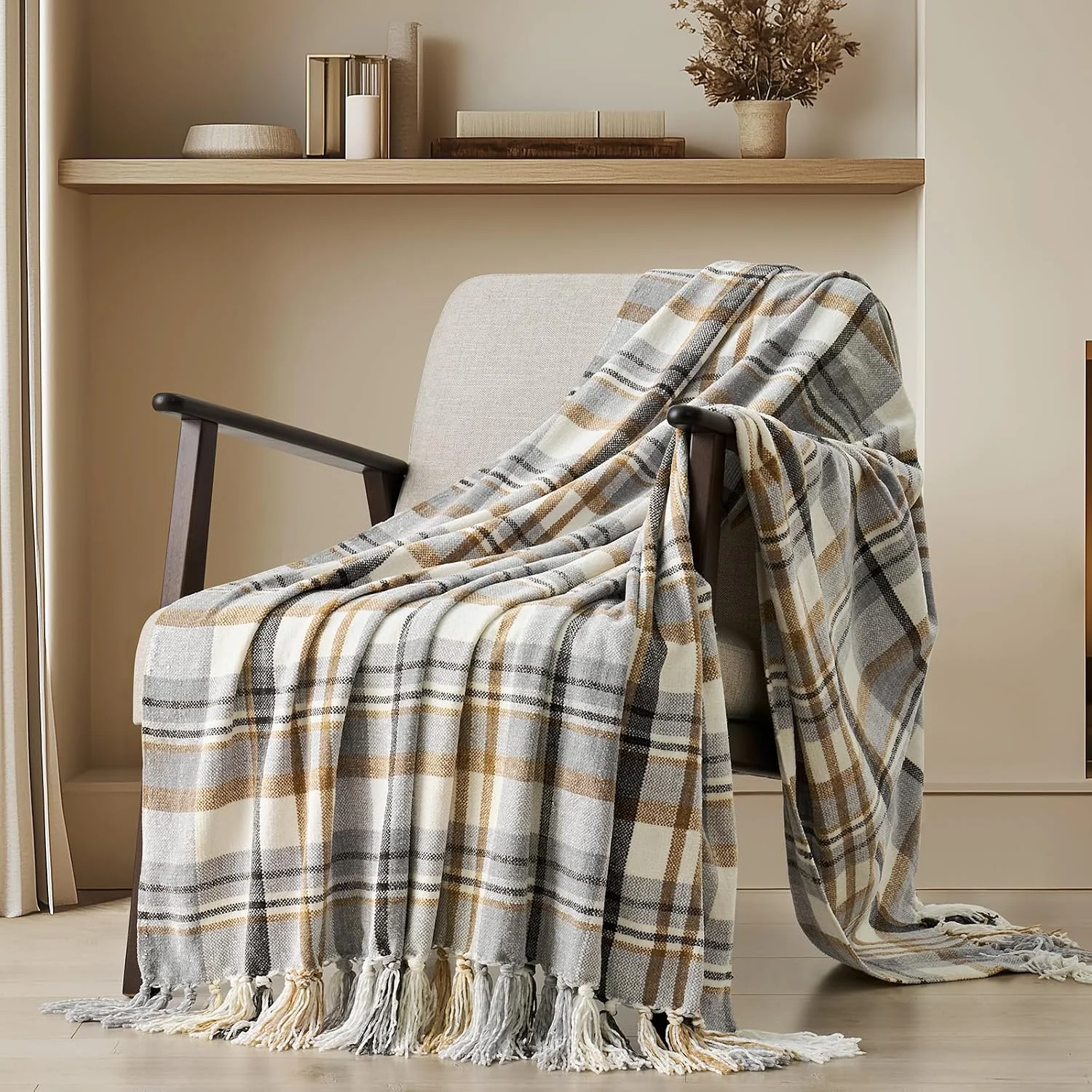 EverGrace Plaid Chenille Fall Throw Blanket, 50x60, Harvest Orange Plaid - Image 4