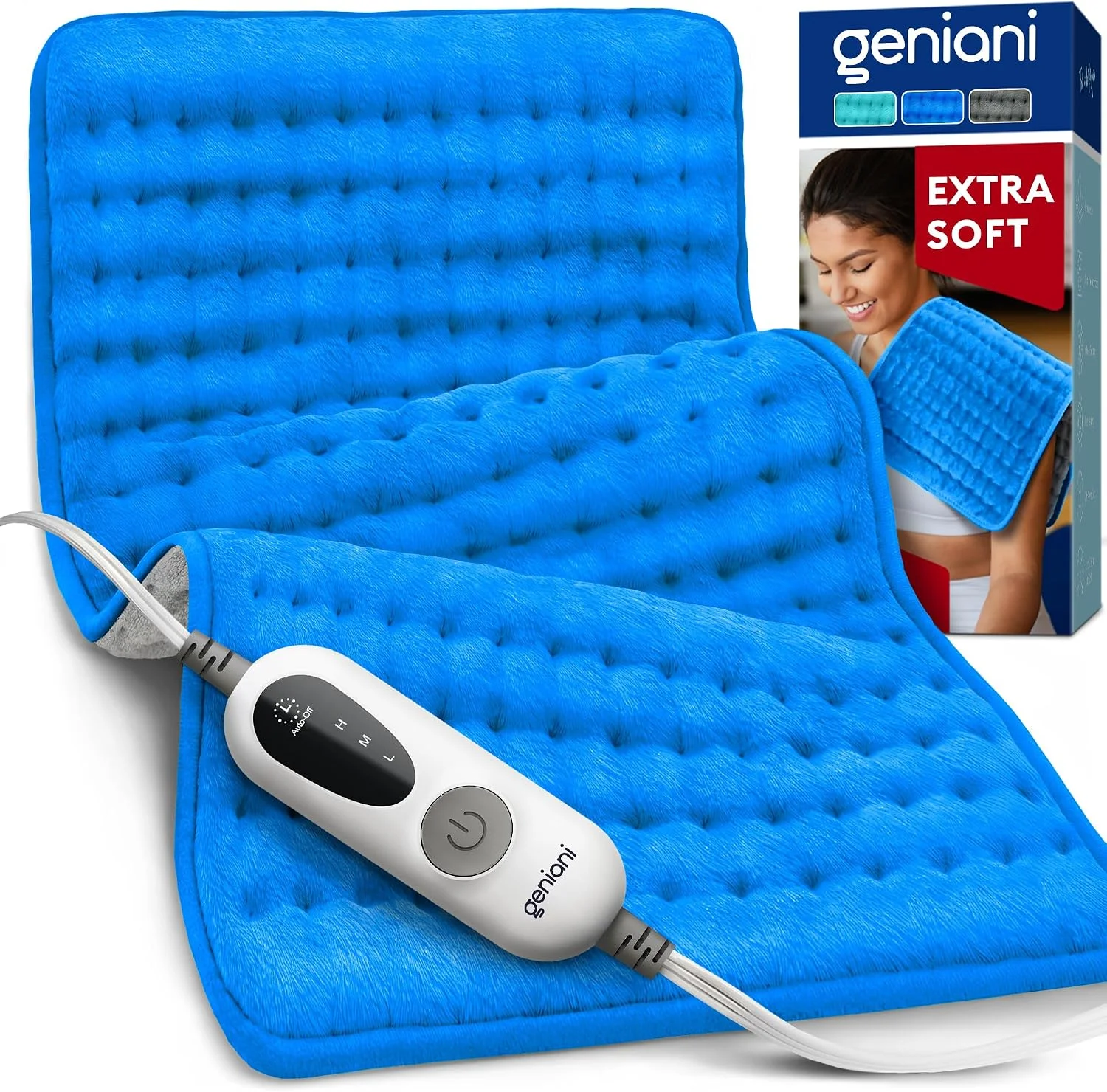 GENIANI Electric Heating Pad for Back Pain & Cramps Relief, Electric Throw, Self Care Gifts for Women, Heating Pad for Neck & Shoulder, Machine Washable Microplush, Auto Shut Off (12x24, Tabby Gray)