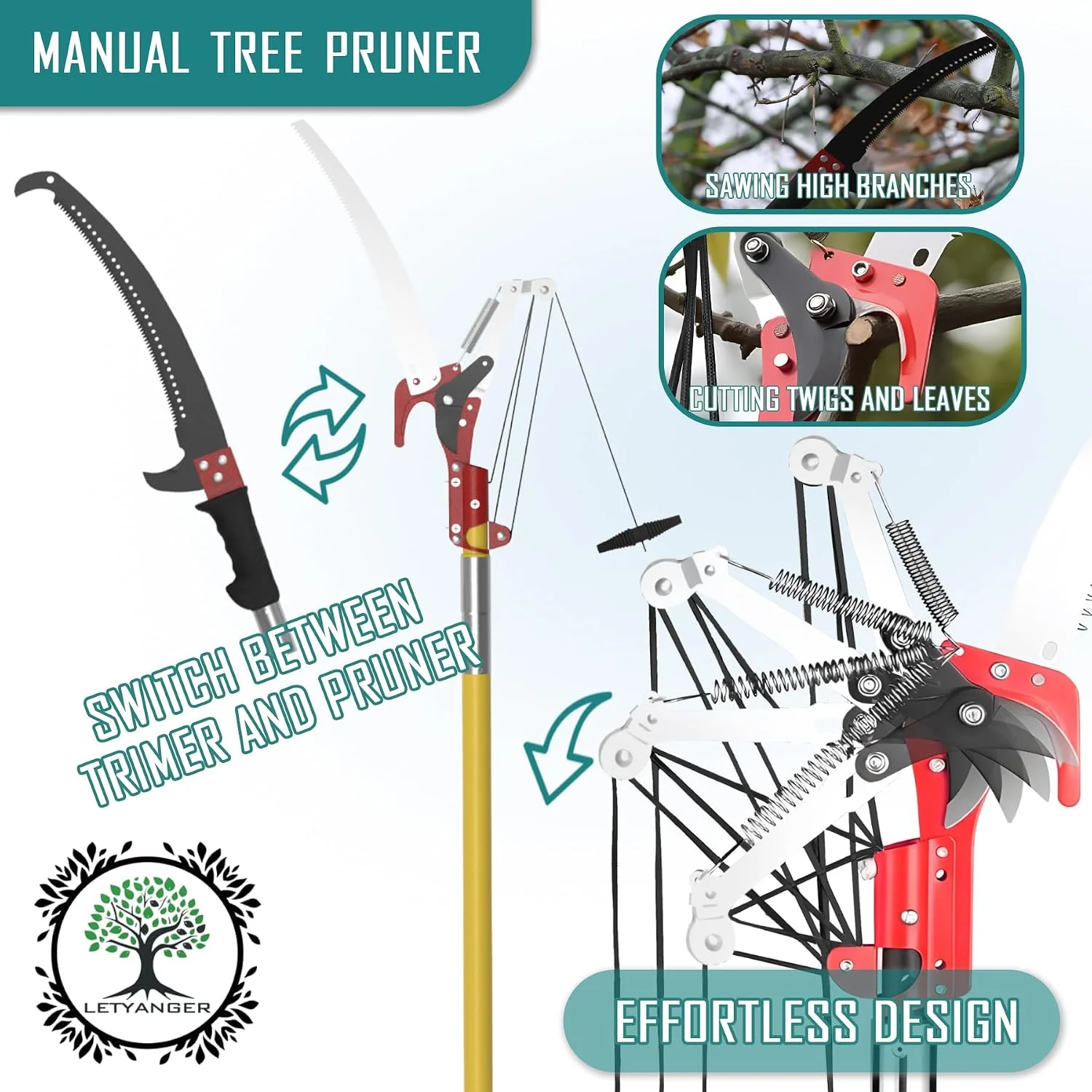 Extendable Long Handle Pole Saw with Blade and Branch Scissors - Image 3