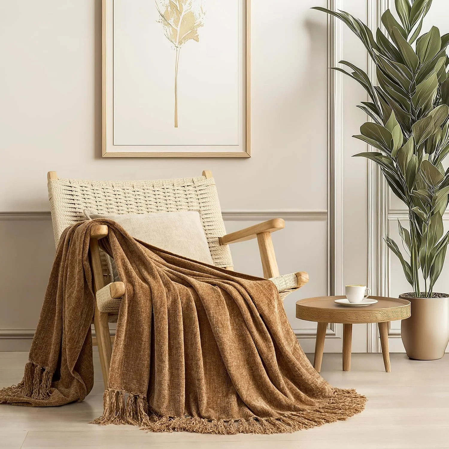 EverGrace Plaid Chenille Fall Throw Blanket, 50x60, Harvest Orange Plaid - Image 2
