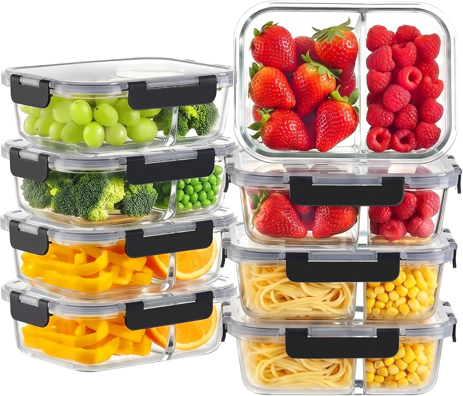 Pack 2 Compartment 36oz Borosilicate Glass Meal Prep Containers with Lids