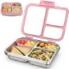 Stainless Steel Bento Box for Kids, 3-Compartment Metal Lunch Box with Clear Lid & Removable Silicone, Lunch Box Kids with Silicone Inner Container