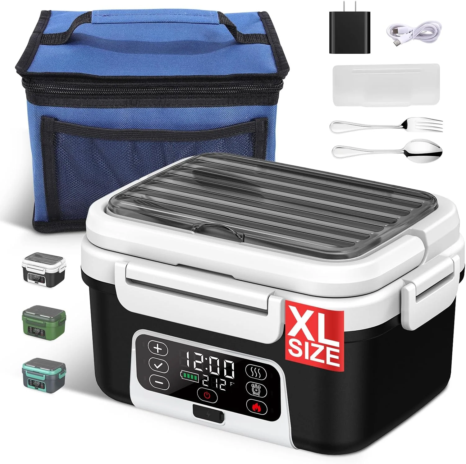 Electric Heated Lunch Box, 1.5L - 6.3 Cups 100W Rechargeable Smart Self-Heating Food Warmer with Removable Divider, Spoon, Fork, BPA Free