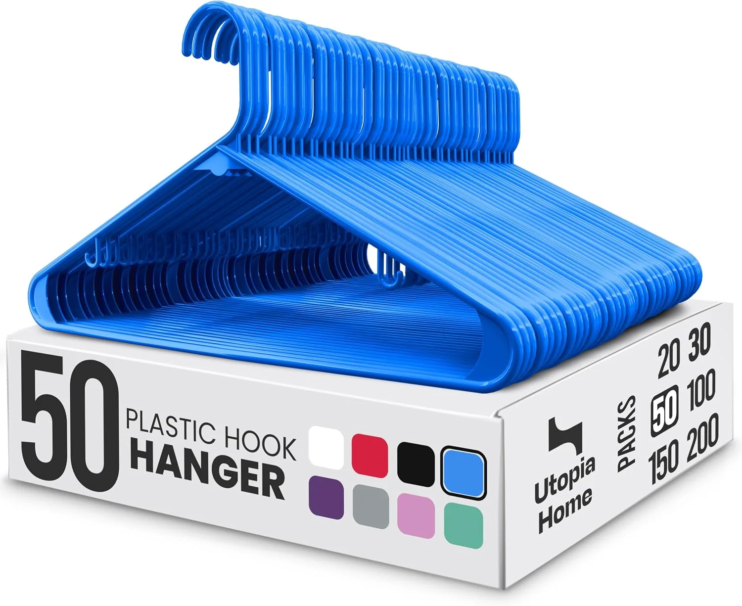 Utopia Home Plastic Hangers with Hooks 50 Pack – White Hangers - Image 3