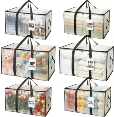 ClearSpace Oversized Moving Bags or Storage Bag – Large Moving Boxes with Backpack Straps, Zippers & Handles – Heavy-Duty Packing Bags, College Dorm, Christmas Decorations, 6 Pack