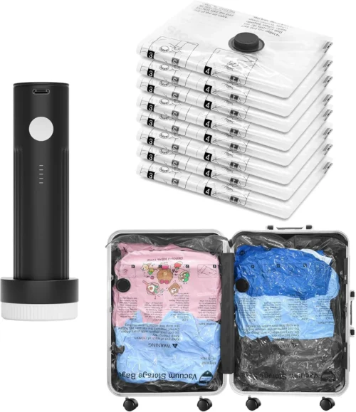 Alternative view of Vacuum Seal Bags for Clothing Travel and Home Storage, Travel Vacuum Bags with Electric Pump, Space Saver Compression Packing Cubes for Luggage Suitcase Bedding Blankets Clothes, 12 Combo
