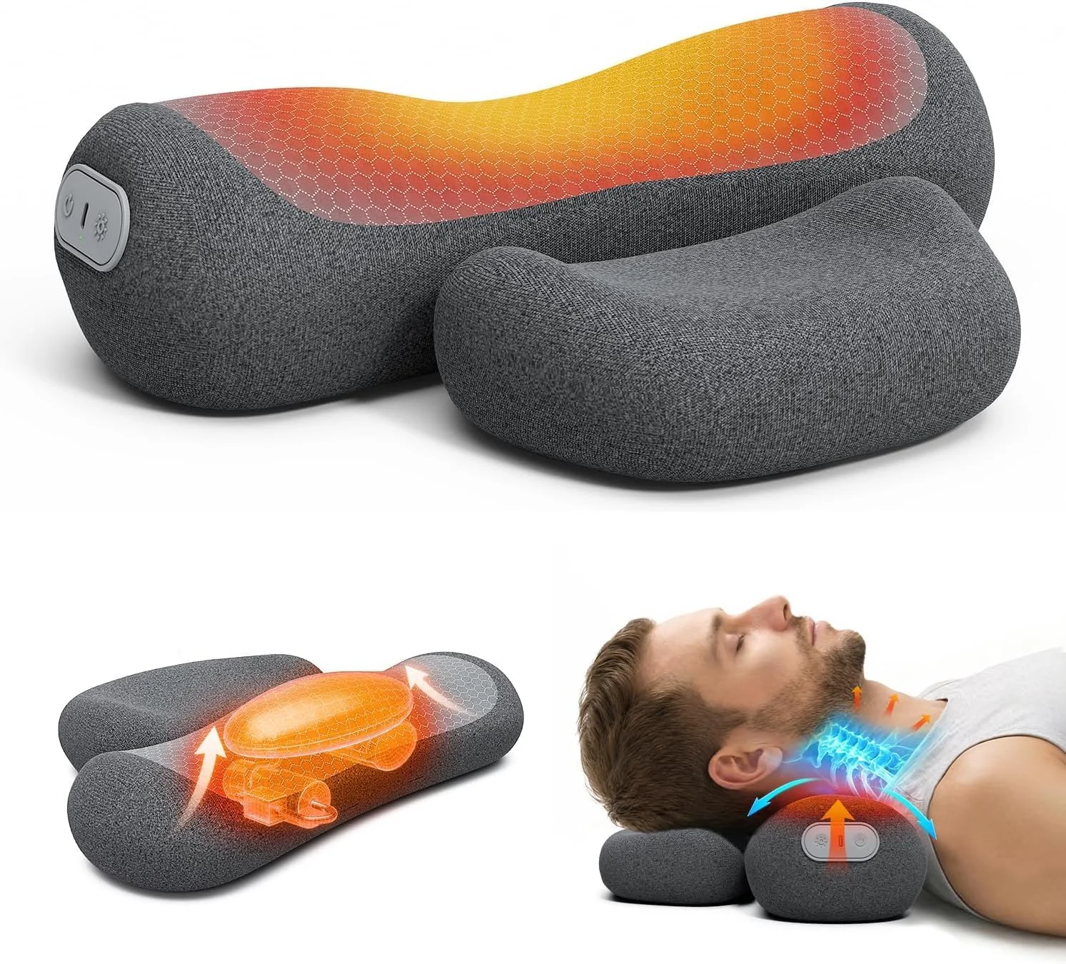 Yunari 3-in-1 Cordless Cervical Neck Support Pillow(Grey)