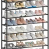 ENJOYBASICS Expandable Shoe Rack, 3 Tier, 17.8 to 32.76 inch,Metal,Black