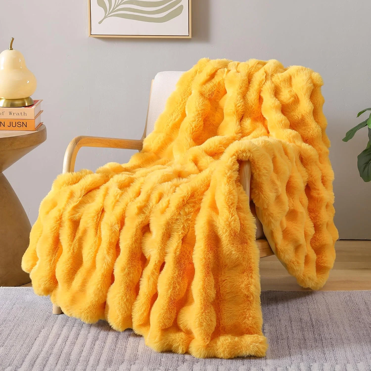 Smoofy Faux Rabbit Fur Throw for Couch - Rainbow Bubble Blanket 50x60 - Image 2