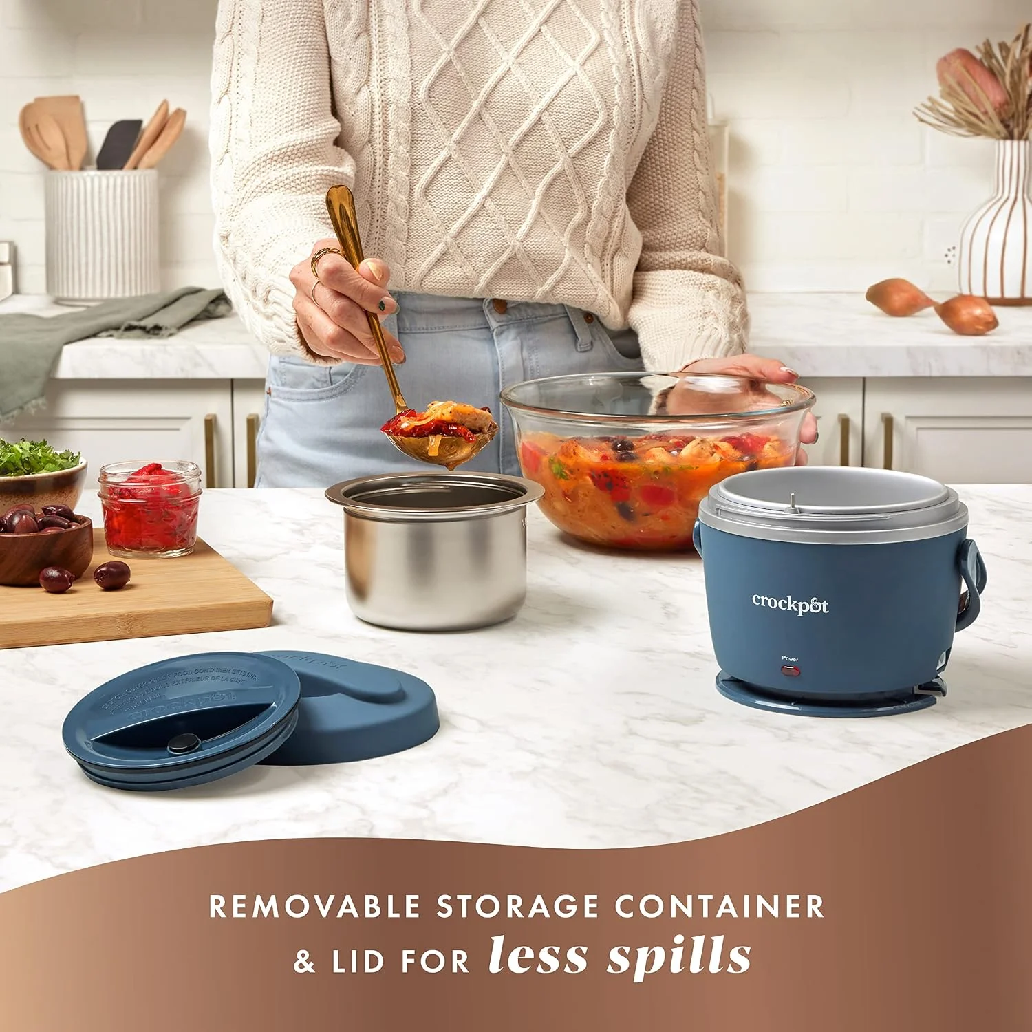 20oz Portable Electric Food Warmer, Personal Lunch Box Keeps Food Spill-Free & Warm, Ideal for Travel, Work, Car, On-the-Go, Dishwasher-Safe, Giftable - Image 4