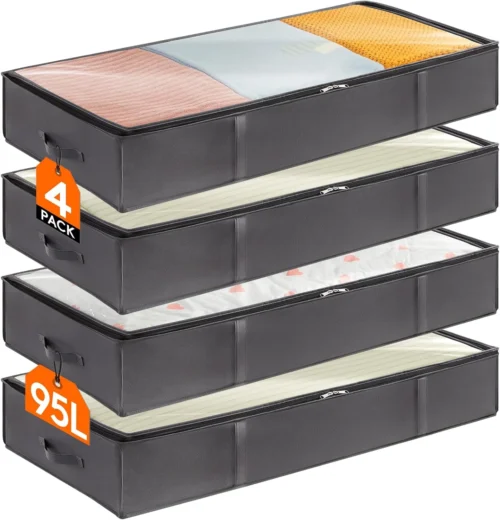 Alternative view of Lifewit 4 Pack 95L Under Bed Storage Bins, Foldable Closet Organizers and Storage Containers,Underbed Storage Bags with Reinforced Handle for Blanket,Clothing,Comforter, Sheets,Wrapping Paper, Grey