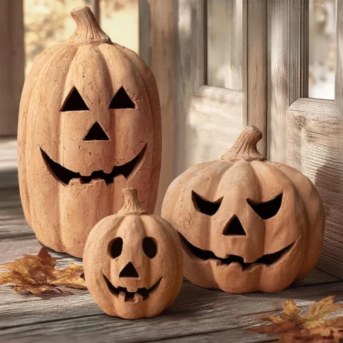Decor - Handmade Terracotta Pumpkin Jack O' Lantern Outdoor Indoor